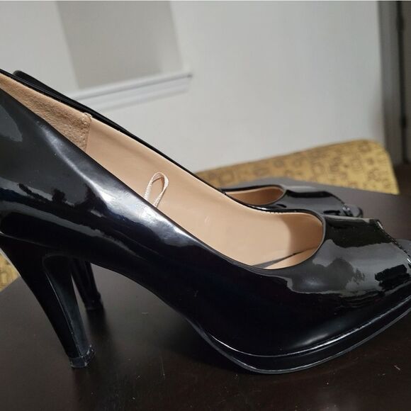 BLACK GLOSSY ANDREW GELLER TAYA OPEN TOE HIGH HEEL WOMEN"S SHOE - Picture 12 of 16